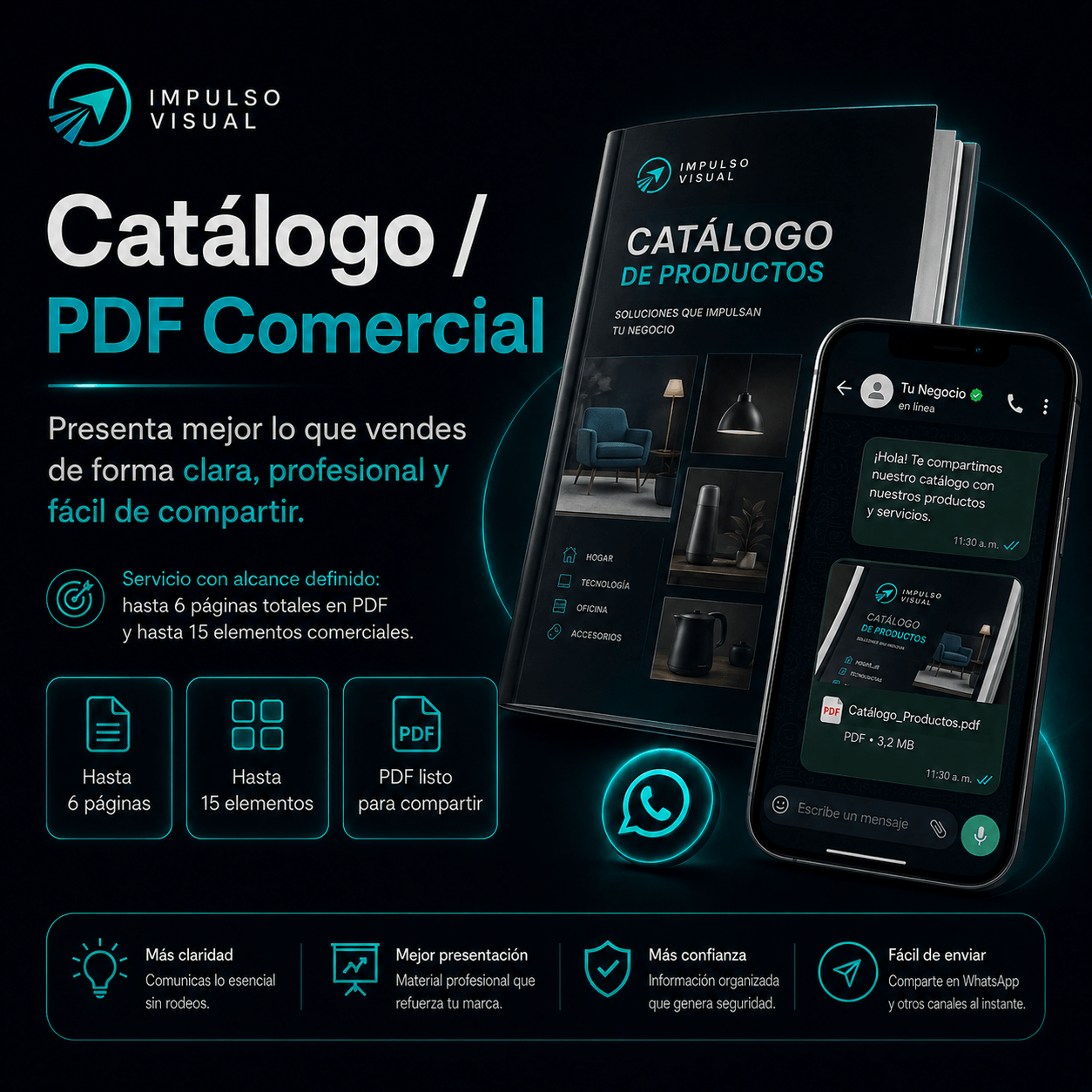 Portada del Catálogo PDF Comercial de Impulso Visual, servicio para presentar productos, servicios o precios en un PDF profesional.