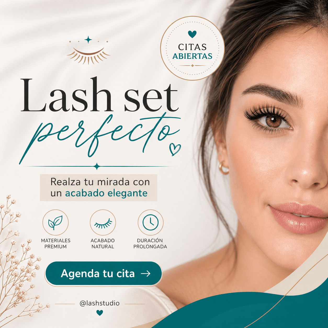 Diseño promocional para extensiones de pestañas